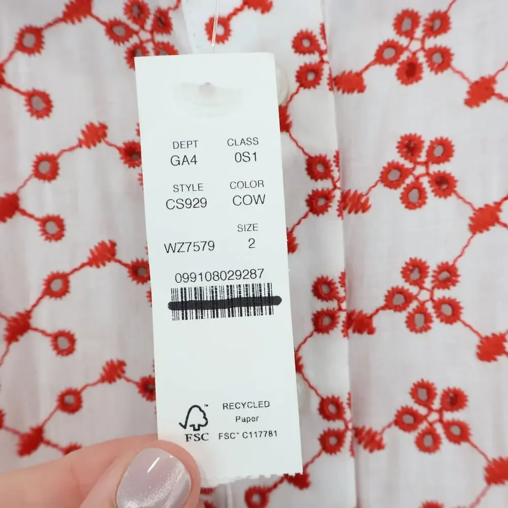 J.Crew Mini Button Front Eyelet Shirtdress Crimson Red On White Size 2 NWT